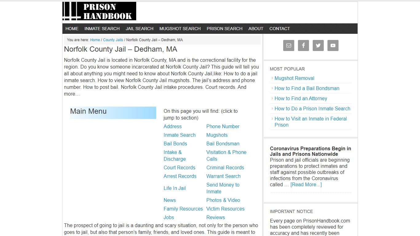 Norfolk County Jail – Dedham, MA - Prison Handbook